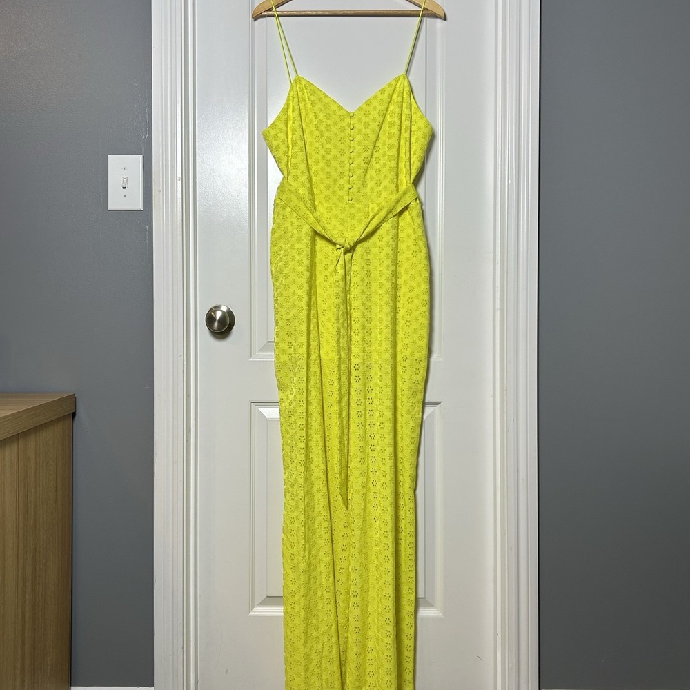 Alice + Olivia Lemon Sorbet Shanti Eyelet Wide Leg Jumpsuit Quiet Luxury Style